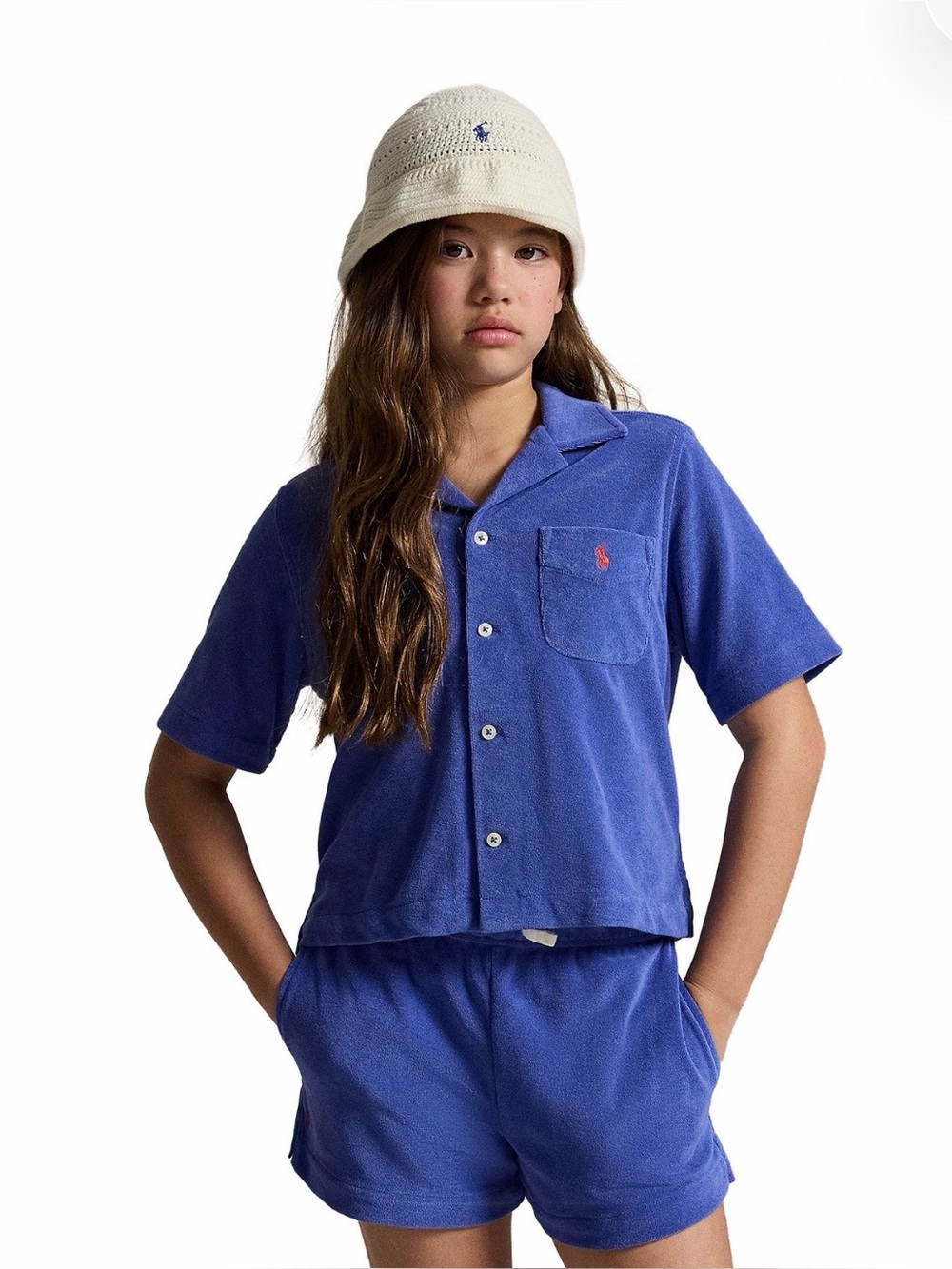 NWT Polo Ralph Lauren Girls Terry Shirt & Shorts 2-Pc Set Blue M (8-10)⁠